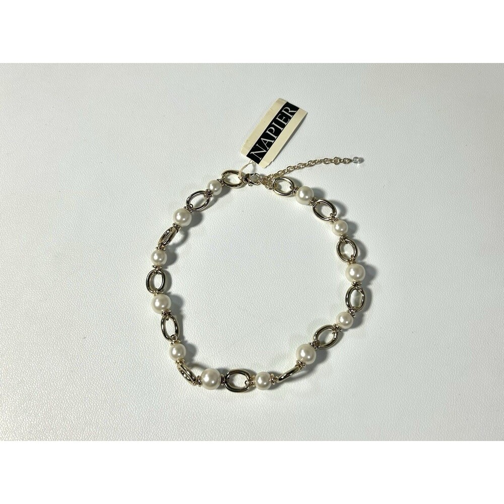 Napier Necklace Faux Pearl Chunky Chain Link Necklace